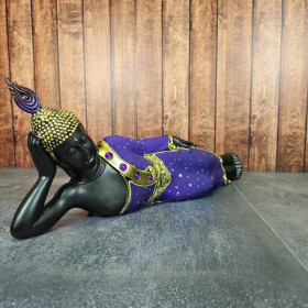 Statue Bouddha Allongé Pourpre en Résine – Sérénité et Élégance