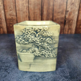 Brûleur de fondants en céramique grise motif Bonzaï