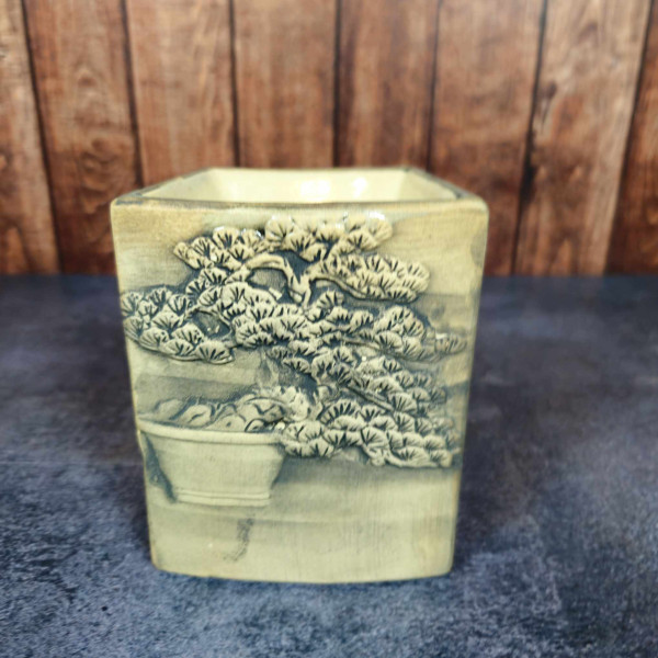 Brûleur de fondants en céramique grise motif Bonzaï
