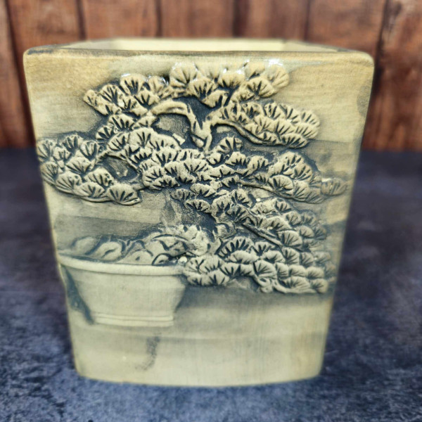 Brûleur de fondants en céramique grise motif Bonzaï