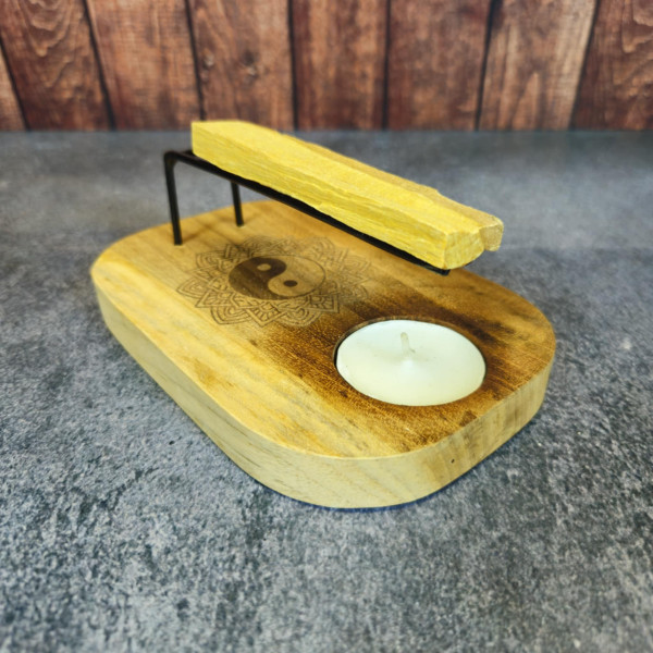 Support en teck pour bâton de Palo Santo et sauge blanche