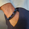 Bracelet homme cuir noir et pierres naturelles – Lapis Lazuli intuitif et Onyx protecteur pour confiance et style
