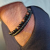 Bracelet homme cuir noir et pierres naturelles – Œil de Taureau pour courage et Onyx protecteur pour confiance et ancrage